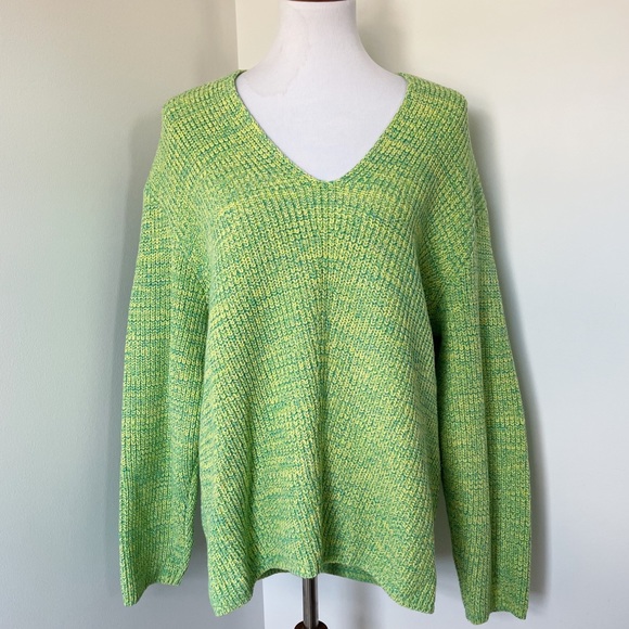 Urban Outfitters Sweaters - URBAN OUTFITTERS Lime Green V-Neck Knit Sweater Size M